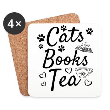 Chats Livres Thé Livre Lecture Bibliothèque Livre - Dessous de verre (lot de 4) - blanc - Devant