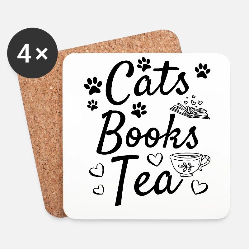 Cats Books Tea Book Lesen Bibliotheksbuch - Untersetzer (4er-Set) - Weiß