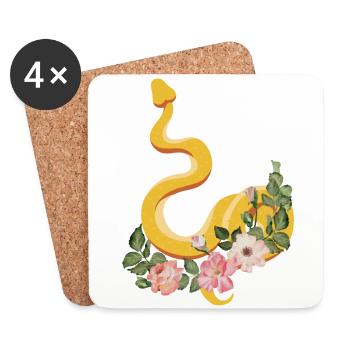 Snake Serpent Flower Floral - Coasters (set of 4) - white - Front