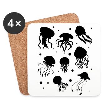 Happy Jellyfishes Gelee Fische Quallen - Untersetzer (4er-Set) - Weiß - Vorne