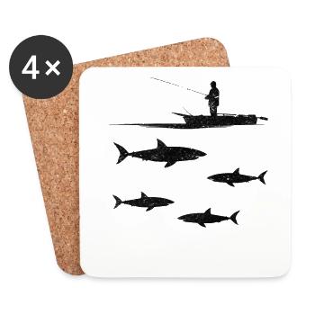 Haifisch Pêcheur Pêche au requin Grand requin blanc - Dessous de verre (lot de 4) - blanc - Devant
