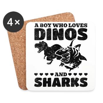 A boy who loves dinosaurs and sharks Great White - Coasters (set of 4) - white - Front