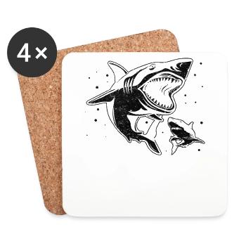 Shark Fish Shark Lover Shark Great White Shark - Coasters (set of 4) - white - Front