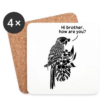 Lustiger Papageienvogel I Hallo Bruder, wie geht - Untersetzer (4er-Set) - Weiß - Vorne