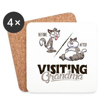 Before and After Visiting Grandma Kätzchen - Untersetzer (4er-Set) - Weiß - Vorne