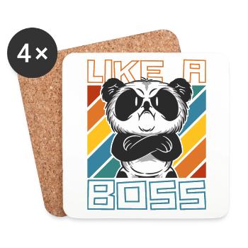Comme un patron - Drôle de dessin animé Panda Bear Saying - Dessous de verre (lot de 4) - blanc - Devant