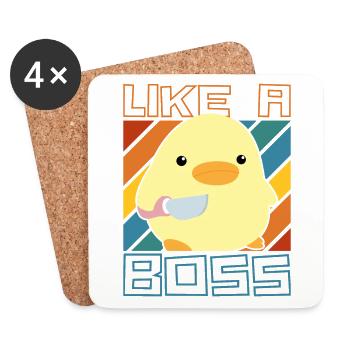 Like a Boss - Ente mit Messer Duck with Knife Meme - Coasters (set of 4) - white - Front