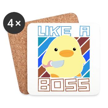 Like a Boss - Ente mit Messer Duck with Knife Meme - Coasters (set of 4) - white - Front
