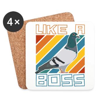 Like a Boss - Drôle de pigeon disant avec oiseau - Dessous de verre (lot de 4) - blanc - Devant