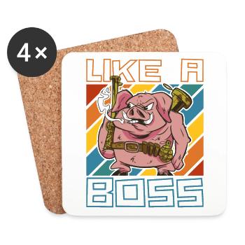 Comme un cochon drôle de patron prêt pour la bataille - Dessous de verre (lot de 4) - blanc - Devant
