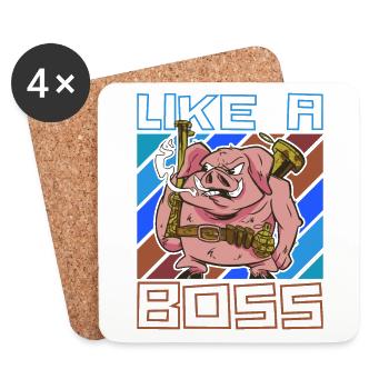 Comme un cochon drôle de patron prêt pour la bataille - Dessous de verre (lot de 4) - blanc - Devant