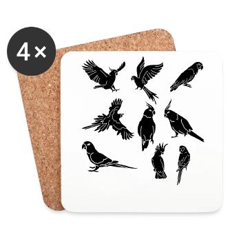 Perroquets Oiseaux Cockatiel Ara Cacatoès - Dessous de verre (lot de 4) - blanc - Devant