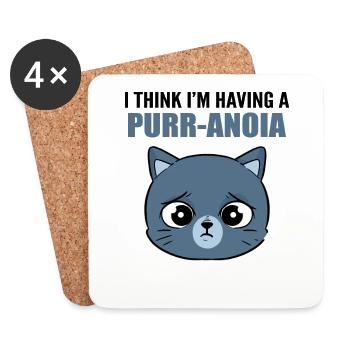 I'm Having A Purr-Anoia Hauskatze Miezekatze - Untersetzer (4er-Set) - Weiß - Vorne