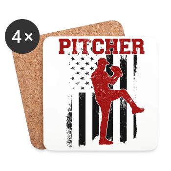 Baseball Fan Pitcher Vintage - Untersetzer (4er-Set) - Weiß - Vorne