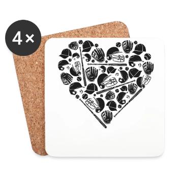 Baseball Fan Heart Vintage - Untersetzer (4er-Set) - Weiß - Vorne