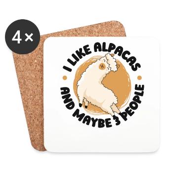I Like Alpacas And Maybe 3 People Guanaco Llama - Coasters (set of 4) - white - Front