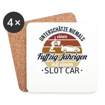 Fuffzig Jähriger mit Slot Car Slotcar Minicar 50. - Untersetzer (4er-Set) - Weiß - Vorne