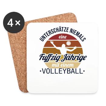 Fuffzig Jährige mit Volleyball Volleyball 50. - Untersetzer (4er-Set) - Weiß - Vorne