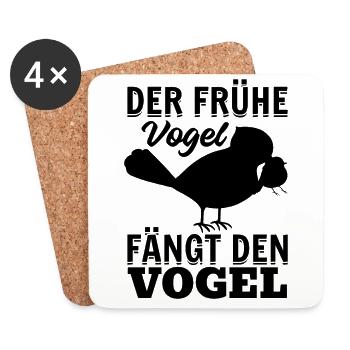 Frühaufsteher I Der Frühe Vogel Fängt Den Vogel - Untersetzer (4er-Set) - Weiß - Vorne