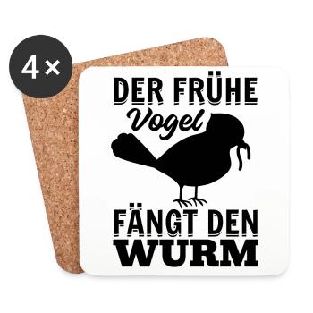 Der Frühe Vogel Fängt Den Wurm - Frühaufsteher - Untersetzer (4er-Set) - Weiß - Vorne
