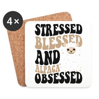 Stressed Blessed And Alpaca Obsessed Vicuna - Coasters (set of 4) - white - Front