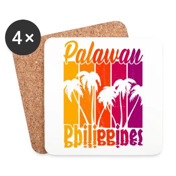 Vintage Palawan Philippines Coucher de soleil - Dessous de verre (lot de 4) - blanc - Devant
