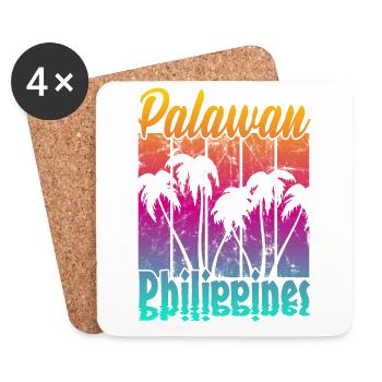 Vintage Palawan Philippines Coucher de soleil - Dessous de verre (lot de 4) - blanc - Devant