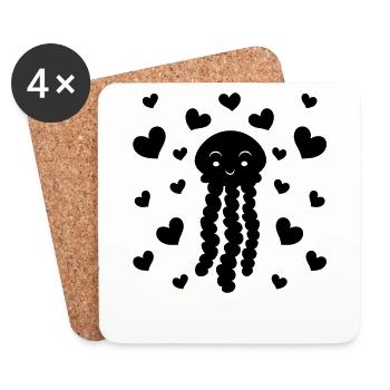 Quallen Herzen Quallen Jellyfish Happy Jellyfish - Untersetzer (4er-Set) - Weiß - Vorne