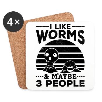 I like Worms & Maybe 3 People Worm Lover - Coasters (set of 4) - white - Front