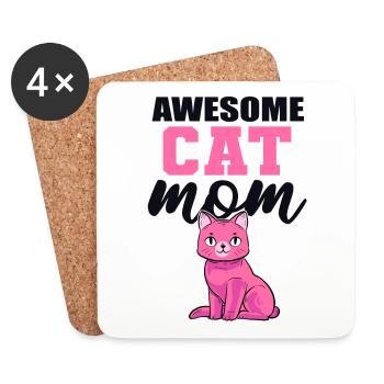 Awesome Cat Mom Hauskatze Miezekatze Kätzchen - Untersetzer (4er-Set) - Weiß - Vorne