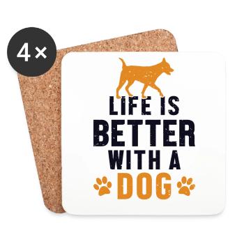 Life is Better with a Dog Wauwau Rüde Vierbeiner - Untersetzer (4er-Set) - Weiß - Vorne