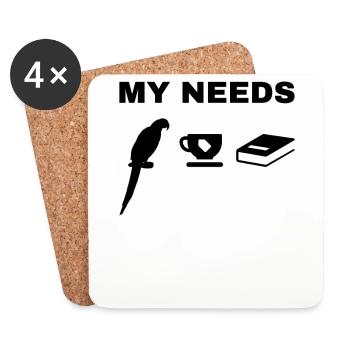 My Needs Parrot Bird Tea & Book - Coasters (set of 4) - white - Front
