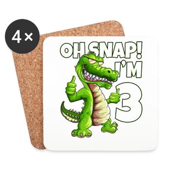 3.Birthday Kids Crocodile Animal Motif Oh Snap I'm 3 - Coasters (set of 4) - white - Front