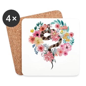 Snake Serpent Flower Floral - Coasters (set of 4) - white - Front