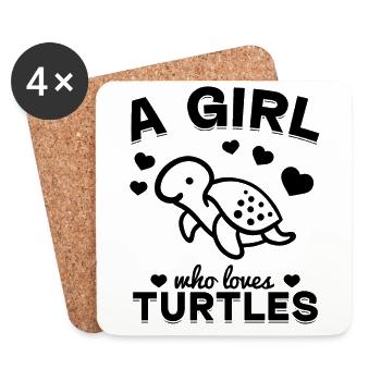 Sea Turtle Lover Girls A girl who - Coasters (set of 4) - white - Front