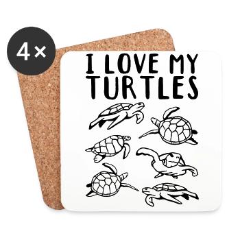 I Love My Turtles Schwimmschildkrötenliebhaber - Untersetzer (4er-Set) - Weiß - Vorne