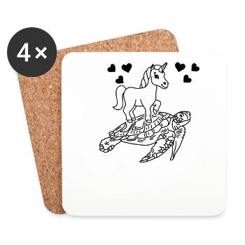 Tortue d’eau Licorne Mignonne - Dessous de verre (lot de 4) - blanc - Devant