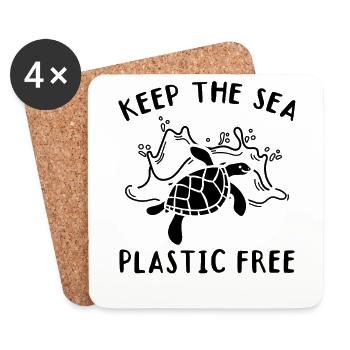 Gardez la tortue sans plastique de mer - Dessous de verre (lot de 4) - blanc - Devant