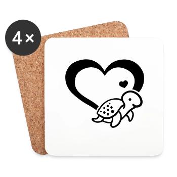 Turtle Hearts Sweet Turtle Lovers Douceur - Dessous de verre (lot de 4) - blanc - Devant