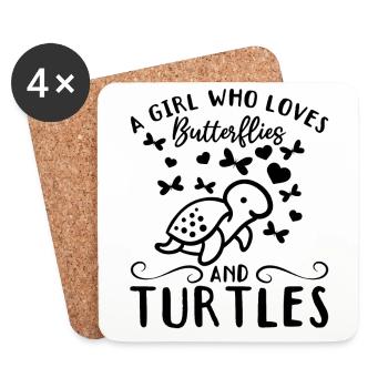 Turtle Lover Girls A girl who has butterflies - Coasters (set of 4) - white - Front