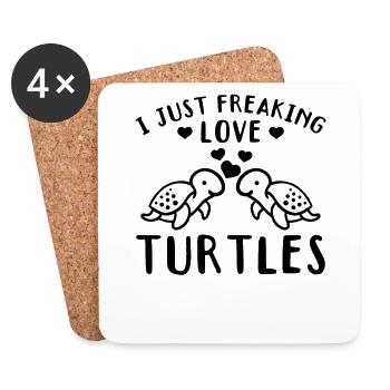 I Just Freaking Love Turtles - Süße - Untersetzer (4er-Set) - Weiß - Vorne