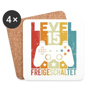 Level 15 Freigeschaltet Geburtstag Junge Mädchen - Untersetzer (4er-Set) - Weiß - Vorne