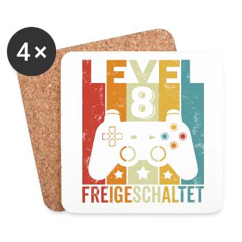 Level 8 Freigeschaltet 8 Geburtstag Junge Mädchen - Untersetzer (4er-Set) - Weiß - Vorne