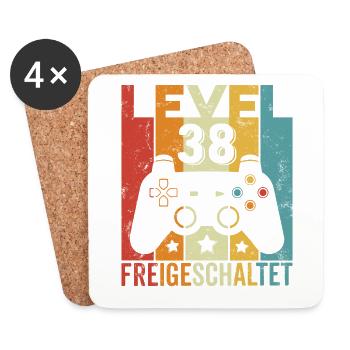 Level 38 Freigeschaltet Geburtstag Mann Frau Gamer - Untersetzer (4er-Set) - Weiß - Vorne