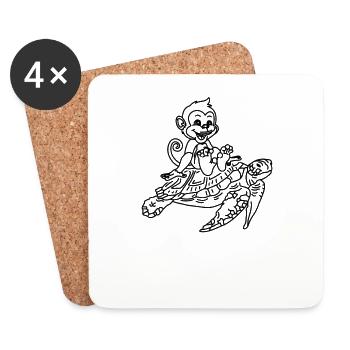 Turtle Lover Turtle And Monkey Funny - Coasters (set of 4) - white - Front