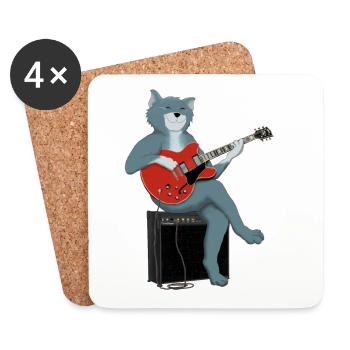 CAT PLAYS THE BLUES - cat playing guitar - Coasters (set of 4) - white - Front