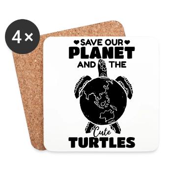 Cute Turtle Earth Day Rettet unseren Planeten und - Untersetzer (4er-Set) - Weiß - Vorne