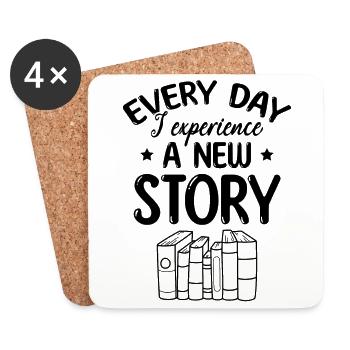 Every Day I Experience A New Story - Bookworm Book - Coasters (set of 4) - white - Front