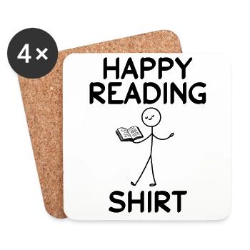 Happy Reading Shirt Stick Figure Book Lover - Coasters (set of 4) - white - Front