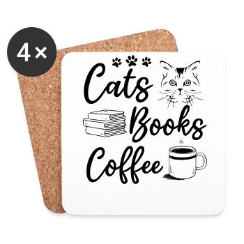 Cats Books Coffee Cat Owner Cat Lover Reading Book - Untersetzer (4er-Set) - Weiß - Vorne